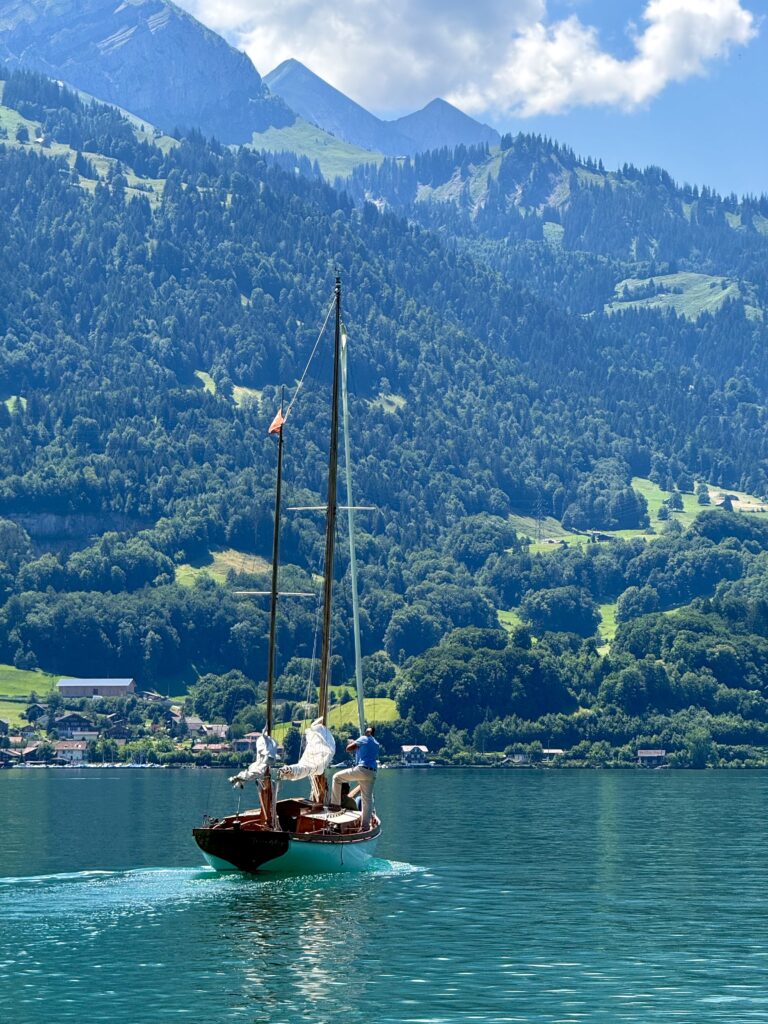 Sailboat on Lake Thun during Interlaken E-bike Tour
