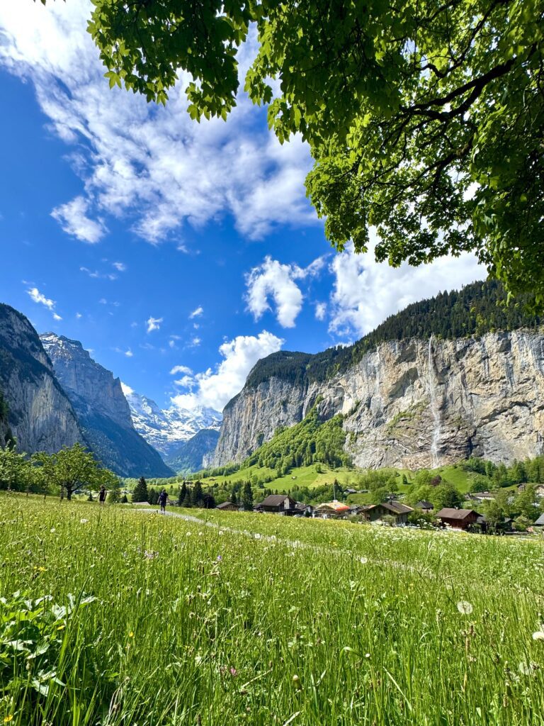 Panoramic view of Lauterbrunnen Valley and waterfalls during the e-bike tour.