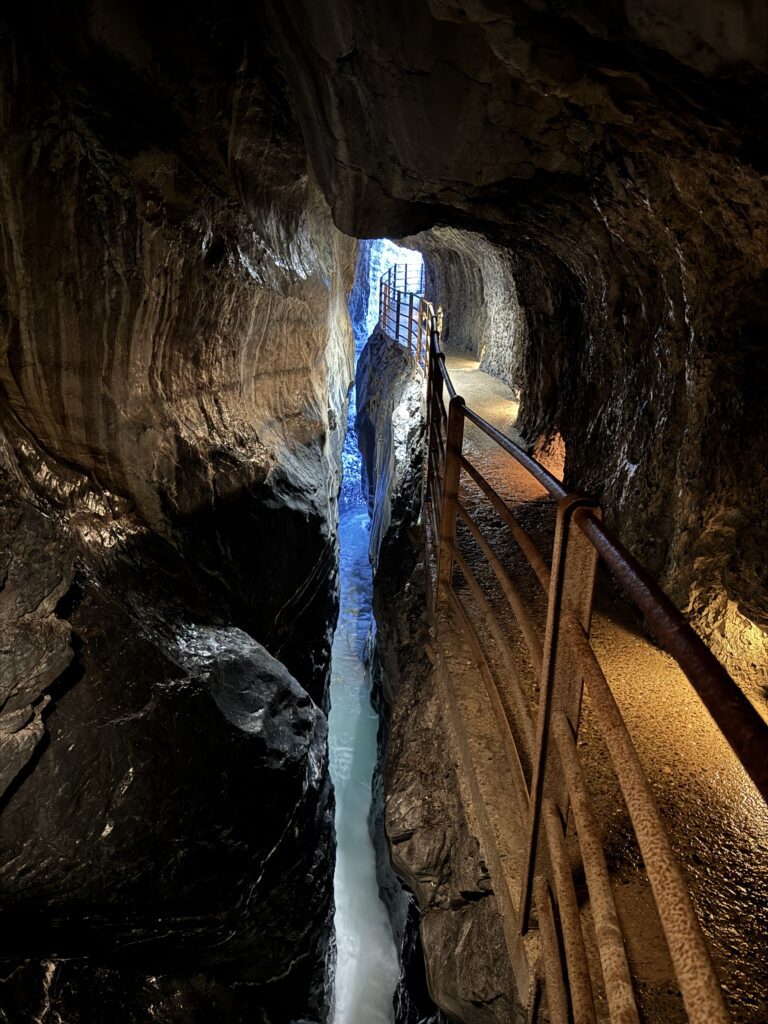 Inside the Tr&uuml;mmelbach glacier waterfalls in Lauterbrunnen Valley.