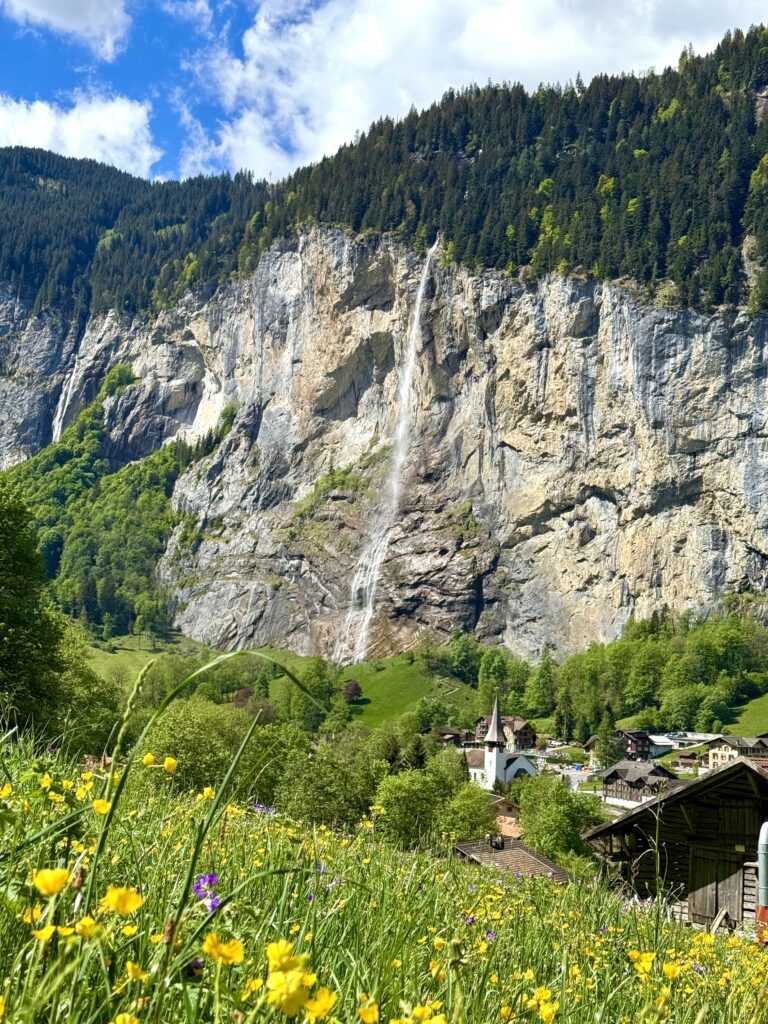View over Lauterbrunnen Valley and waterfalls during the 72 Waterfalls Tour.